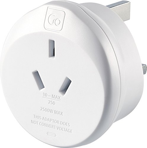 Go Travel Australia/China to UK Plug Adapter, Earthed, Compact | Keeps phones, tablets and devices charged wherever you go abroad - a reliable mains adaptor for holiday trips. Ref 560.101.
