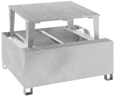 eurokraft | Stahl-Auffangwanne für Tankcontainer IBC/KTC | für 1 x 1000-l-Container | feuerverzinkt