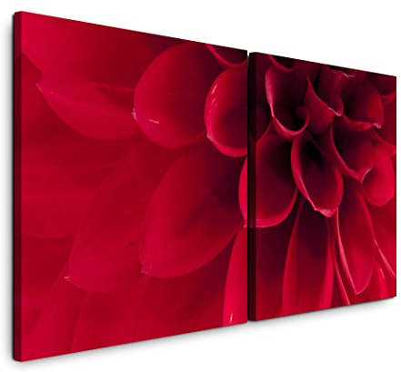 Paul Sinus Art GmbH rote Dahlie Nahaufnahme 120x60cm - 2 Wandbilder je 60x60cm Kunstdruck modern Wandbilder XXL Wanddekoration Design Wand Bild