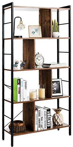COSTWAY Bokhylla med 5 nivåer, industriell design, kontorshylla öppen, stående hylla, rumsavdelare, arkivhylla med metallram, 74 x 30 x 154,5 cm
