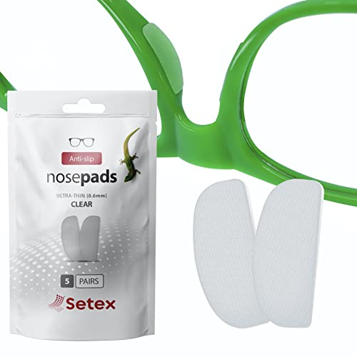 Setex Gecko Grip Brillen-Nasenpads (5 transparente Paare) – Rutschfest 0,6 mm, Mikrostrukturierte Fasern, Ultrastarker Griff, Ultraweich, Selbstklebend, 0,6 x 7 x 16 mm