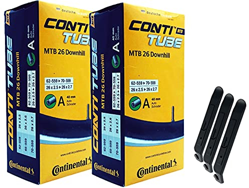 pneugo! Set 2 x Continental Fahrradschlauch 26 Zoll Autoventil 62-559/70-559 (MTB Downhill) + 3 Reifenheber