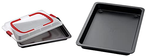 Dr. Oetker Backblech 3in1 mit Transporthaube, Ofenblech zum Backen, Aufbewahren & Transportieren, 42 x 29 cm & Backblech mit extra hohem Rand, Backform aus hochwertigem Stahlblech