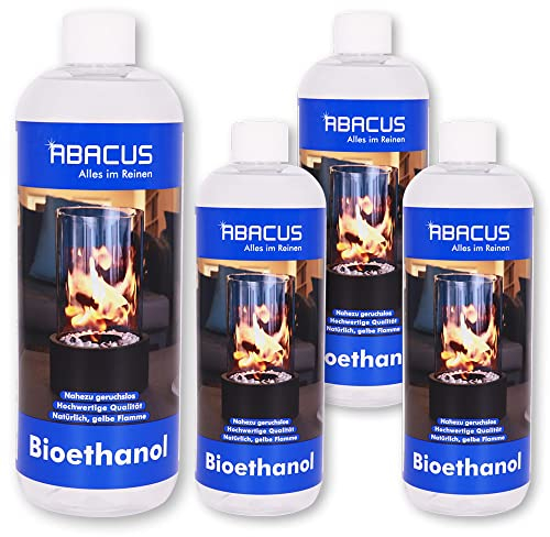 ABACUS® Ethanol, Spiritus, Bioethanol, Brennspiritus für den Kamin, Tischkamin, Wandkamin und Feuerstellen Bioethanol 4X 1 Liter (7705)