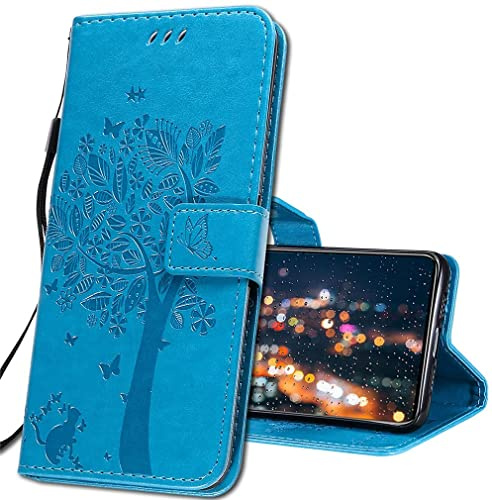 IMIRST Leather Phone Case for Xiaomi Redmi Note 9, Wish Tree Blue - Premium Flip Wallet Protective Cover, Heavy Duty Protection, Shock-Absorbent, Slim Fit, Card Holder