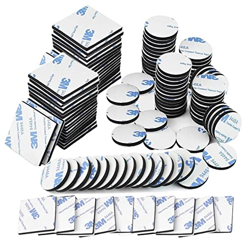 VEGCOO Double Face Extra Fort, 140 Pièces Autocollants Double Face, Adhesif Puissant Ruban Mousse 70 Pièces Carrés, 70 Pièces Ronds pour Sur le Sol, Portes, Plastiques, Verres