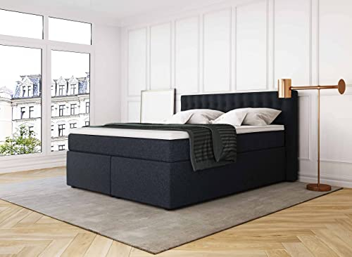 Betten Jumbo King Boxspringbett 180x200 cm 7-Zonen TFK Härtegrad H3 und Pocket Air Topper | Farbe Blau | div. Größen verfügbar