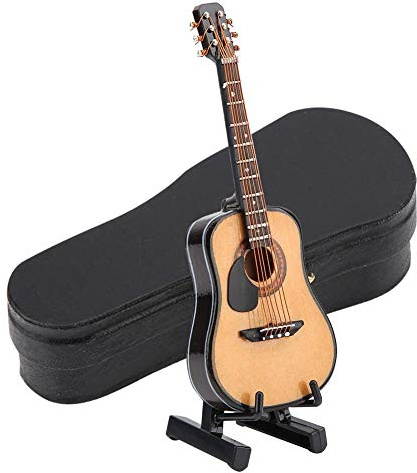 Gitarre Dekor, Simulation Miniatur-Holz Gitarre Modell, Mini Musikinstrument Desktop Haushalt Dekoration Mit Ständer für Kinder Büro Zuhause 10 cm/16 cm (10 cm)