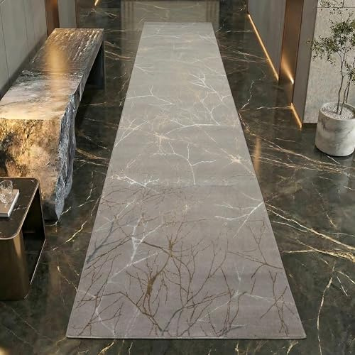 Teppich-Traum Kurzflor Teppich Ästemuster Gold 80x300 cm | Pflegeleicht, strapazierfähig, schmutzabweisend, seitlich gekettelt, fußbodenheizungsgeeignet, mit Glanzeffekt, 8 mm Flor