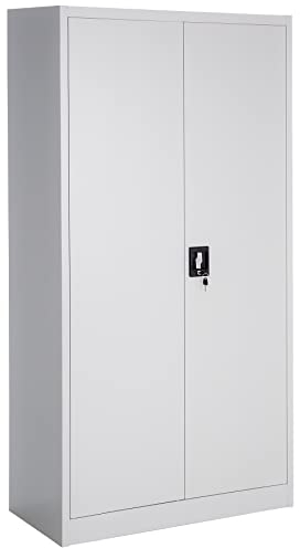 tectake Aktenschrank, Spind Schrank, Mehrzweckschrank, Garderobenschrank mit Kleiderstange, Haushaltsschrank mit 6 Fächern, Aktenschrank abschließbar, Ink. Einlegeböden,180x80x40cm – grau