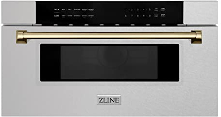 ZLINE Autograph Edition 30 in. 1.2 cu. ft. Built-In Microwave Drawer in Satin Stainless Steel with Champagne Bronze Accents (MWDZ-30-SS-CB)