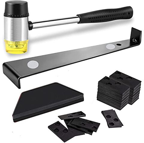 LATERN 43 Stück Laminatboden Kit, 26CM Doppelseitiger Gummihammer mit robustem Schlagklotz, Robuste Zugstange aus Stahl, 40 Stück Bodenabstandshalter - für die Verlegung von Laminatböden