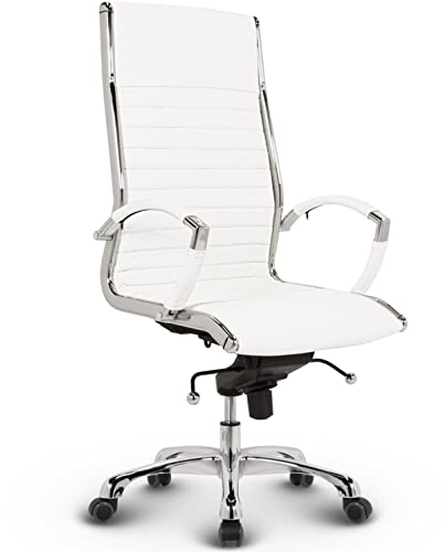 VERSEE Premium Echt-Leder Chefsessel Montreal in Weiss - Ergonomischer Designstuhl für Büro und Home-Office - Sitzhöhe 46-54cm - Belastbar bis 150kg