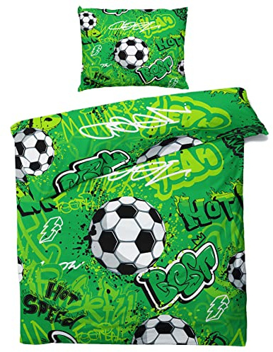ZDABAOEC Fussball Kinderbettwäsche 100x135 Jungen, Weiche Microfaser Kinder Baby Bettwäsche 2er Set - 1 Bettbezug + 1 Kissenbezug 40x60, mit Reißverschluss, Wende Motiv