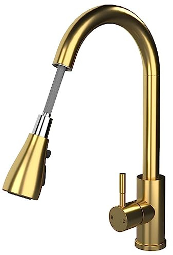 Liquida KPO11BR Brushed Brass Single Lever with Pull Out Spray Kitchen Mixer Tap