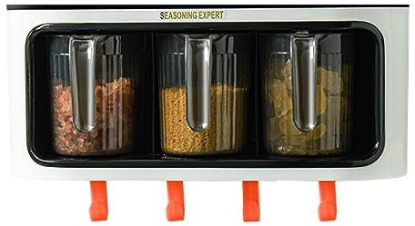 JPSDOWS Pared - Salero con Ganchos para Cocina | Condimentos Almacenamiento condimentos Gabinete Cocina Despensa Contenedores Transparentes para Especias, café, té