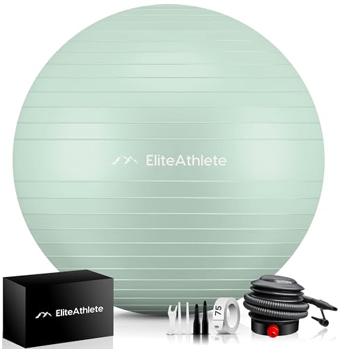EliteAthlete Gymnastikball Sitzball Büro ergonomisch mit Anti Burst System - Fitness Pilates Schwangerschaft - Schwangerschaftsball Fitnessball Yogaball - Yoga Ball 75 cm inkl. Luftpumpe