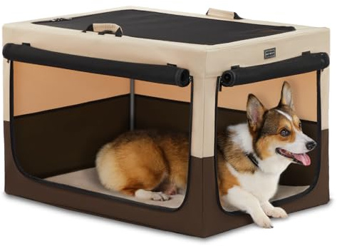 Petsfit Hundlåda vikbar för medelstora små hundar, hundbur för hemmet hundtransportbur justerbar design hundsovlåda, rumsmärke hund med slitstarka nätfönster och plysch sänginlägg