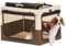 Petsfit Faltbare Hundebox für mittlere Hunde Hundetransportbox tragbares Transportbox Katzenbox Auto Stoff für große mittlere kleine Hunde mit Plüsch-Kissen (M,Kaffee)