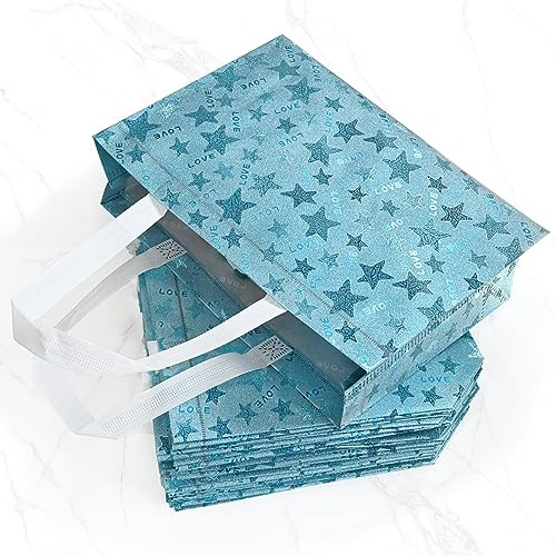 Topeedy 4 Packungen blaue Stern-Geschenktüten, 45 x 35 x 12 cm, blauer Stern, wiederverwendbare Tragetaschen mit Griffen für Urlaub, Weihnachten, Geburtstag, Party, Jäten, Weihnachts-Einkaufstasche