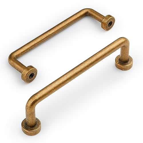 Amerdeco 10 Stück Möbelgriffe Antik Messing, 96mm Lochabstand, Zinklegierung Schubladengriffe & Schrankgriffe für Küchenschränke & Kleiderschränke UK0052