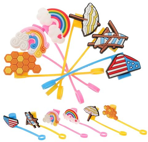 NIYANGLE 12 Pièces Chapeau De Paille Couverture De Pointes De Paille Arc-en-ciel Paille Couvre Casquettes Couvercles De Paille Gel De Silice Décontractée Soirée Piscine Étui De Protection