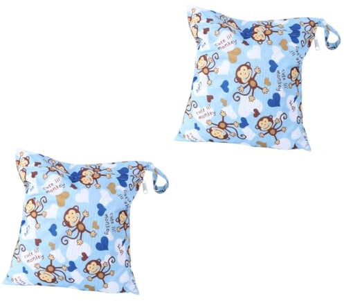 SAFIGLE 2stücke Wasserdichter Windeltasche Mit Cartoon-Monkey-Muster Wiederverwendbar Und Waschbar Praktische Tragetasche Mit Reißverschluss Für Stoffwindeln Und Mehr Blau