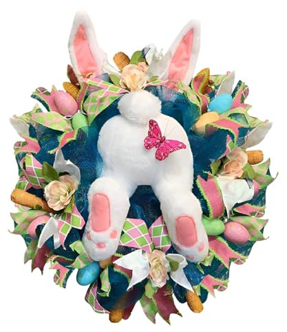 Xistuoz Ostertür Dekorationen Hasen Hintern und Ohren, Osterkranz Dekorative Künstliche Blumen Kränze Girlande Wandkranz Türkranz Osterdeko für Hochzeit Tür Wand Fenster Deko