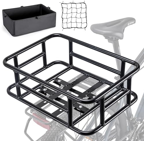 CXWXC Hinterradkorb – Großer Fahrradkorb mit Gepäcknetz und Innenfutter, Heckgepäckträger, Fahrradkorb für Fahrrad, E-Bike, E-Bike