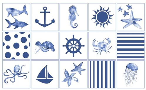 Ulticool – Sticker Wasserdicht Aufkleber Fliesen - Fisch Meer Aquarium Muschel - 15x15 cm - 15 Stück Selbstklebende Fliesenaufkleber aus Folie - für Wand Badezimmer - Küchenwand Küche - Sticky Tiles