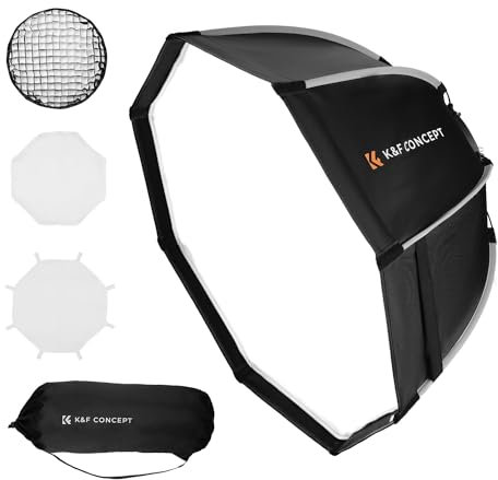 K&F CONCEPT 26/65cm Octagonal Softbox with Bowens Mount, Quick-Fold, Diffuser and Grid for Studio and Portrait Photography
