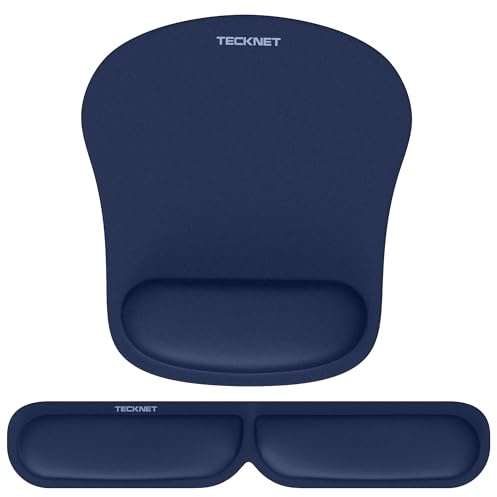 TECKNET Mauspad mit Handauflage, Mousepad und Tastatur Handgelenkauflage Set aus ergonomischem Gedächtnisschaum Faltbar, Wasserdicht Mousepad für Geschäftsreisen, Reisen, Arbeiten,Blau | Ergonomischer Memory-Schaum, Faltbar & Tragbar, Wasserdicht, Rutschfeste Gummibasis, Für Büro Gaming Reisen