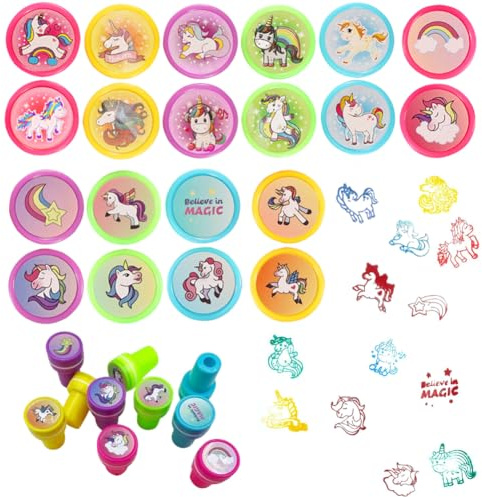 20 Stück Einhorn Kinder Stempel, Selbstfärbende Einhorn Stempel, Niedliche Spielzeugstempel aus Plastik, Stempelset Tiere Gastgeschenke für Kindergeburtstag, Klassenzimmer Belohnungen, Party Zubehör