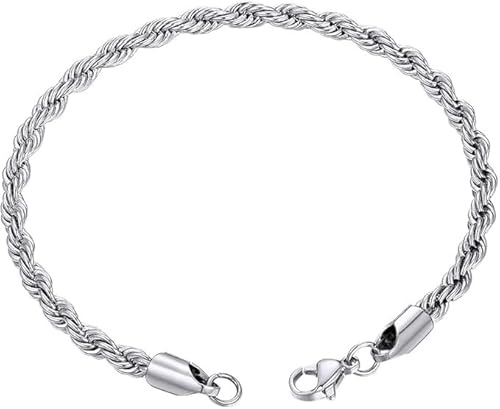 Silver Twisted Rope Bracelet Hip Hop Jewelry 316L Stainless Steel For Men and Women's Thick Rope Chain Bracelet for Men and women