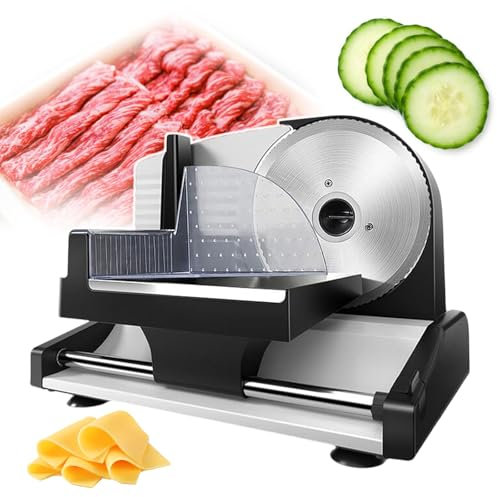 pealiritansemen Cortadora De Fiambres, Cortadora De Fiambres Eléctrica De 200 W Cortadora De Carne para Uso Doméstico, Cuchilla Extraíble De Acero Inoxidable De 190 Mm, Grosor Ajustable De 0 A 15 Mm