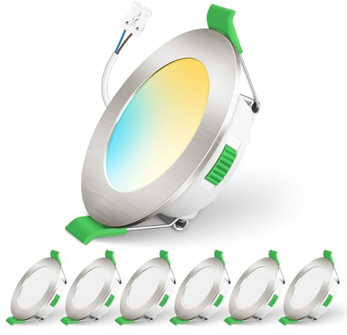 ALUSSO LIGHTING Set med 6 LED-spotar, 12 V, 3 000K-6 000K, infällda LED-spotar, 4 W, Ø55-68 mm, IP44, för under skåp, kök, husbil, husvagn, tak, nickel
