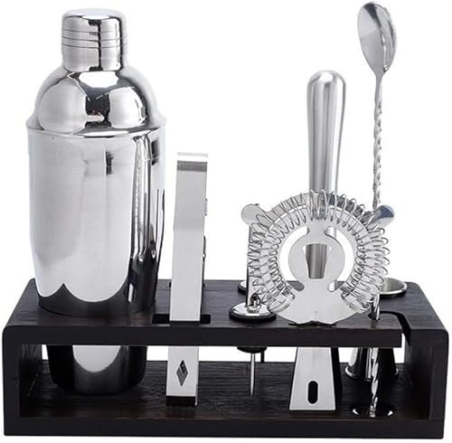 ZGYOZMNG Set da 10 Pezzi in Acciaio Inox, Shaker per Cocktail, Mixer, Drink, Barista, Browser, Kit, Set di Strumenti con Supporto per portabottiglie, Set di Shaker per Cocktail