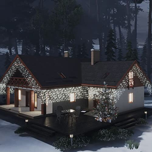 Homgoday Cortina Luces Carámbano 10m 400 LED Blanco Frío 8 Funciones Adornos de Navidad Decoración de Brillo de Árbol, para Fiesta de Año Nuevo Vacaciones en Casa
