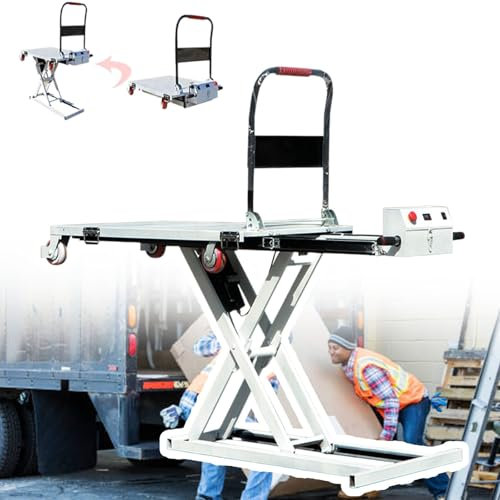 WEIMILOR Hydraulischer Hubtischwagen, hydraulischer mobiler Hubtisch-Scherenhubwagen, elektrischer Scherenhubtisch mit 4 Rädern für die Materialhandhabung, Kleiner Flacher Wagen