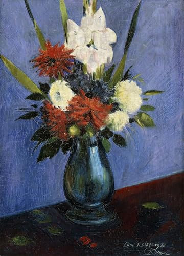 ZHAOSHAN klassischer Kunst Poster Leinwand Tier Bild Blumenvase mit Gladiolen und Dahlien Blumenvase mit Gladiolen und Dahlien von Oskar Schlemmer klassischer Kunstdruck für Wanddekoration 60x90cm