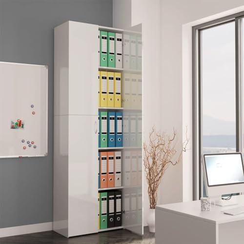 WKIEQACO Schränke & Aufbewahrung, Aktenschränke, Büroschrank, Hochglanz-Weiß, 60 x 32 x 190 cm, Holzwerkstoff