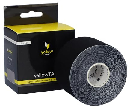 yellowSPORT Kinesiotape – 1 Rolle Schwarz (5 cm x 5 m) – Kinesiologie Tape für Sport, Therapie & Alltag – Hautfreundlich, Wasserfest, Elastisch – Physio Tape für Muskel & Gelenk