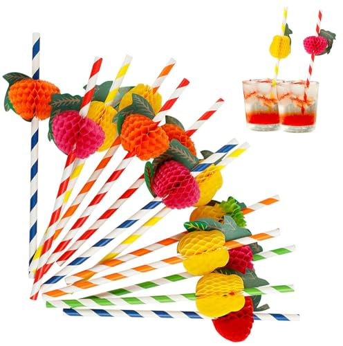 GVSS 50 Pièces Cocktail Pailles Réutilisables 19,7cm, Touillette Cocktail,Pailles à Cocktail,3D l'Ananas Paille en Papier,Décorations de Fête d'Été pour Anniversaires,Mariages,Bars et Beach Party