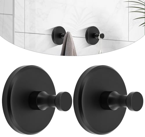 lafo 2 ganchos de ventosa Roha, toalleros con ventosa extrafuerte, gancho de ventosa negro, extra fuerte, ventosa de vacío (simple, moderno, pieza, 2)