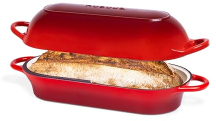Enamelled Cast Iron Bread Loaf Pot – Dutch Oven for Sourdough Bread Baking – Oven Safe Non Stick Bread Pot – Rectangular, Red, 32cm x 16cm – by Nuovva