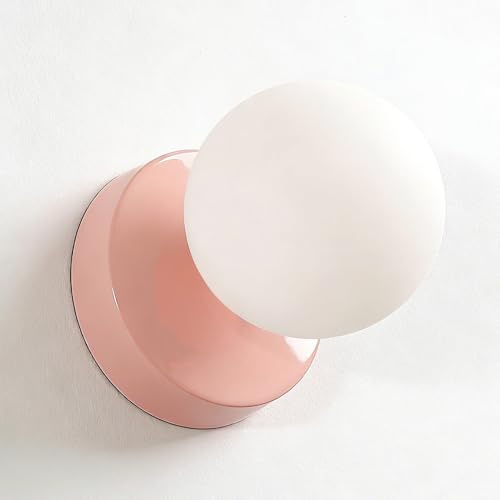 Jatwefiv Applique da Parete Interno Plafoniera da Parete Camera Moderno 12cm Lampade da Muro Creative Palla di Vetro per Camera da Letto Soggiorno Bagno,Rosa