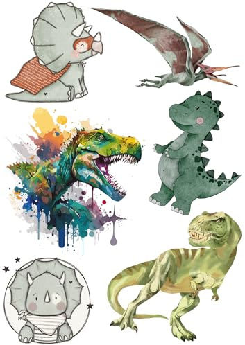 Bügelbild Set Dinosaurier mit T-Rex,Triceratops,Flugsaurier,Dinos-für Textilien,Aufbügler,aufbügeln,Kinder,Geburtstag,T-Shirt,Turnbeutel,DIY,Geschenk,Rucksack,Schultüte,Kita,Schule