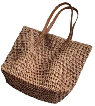 DOTBUY-SHOP Stroh Strandtasche, Große Korbtasche 2025 Strohtaschen Damen Sommer Leger Korbtaschen Damen, Handgewebte Sommertaschen Basttasche für Reisen & Urlaub