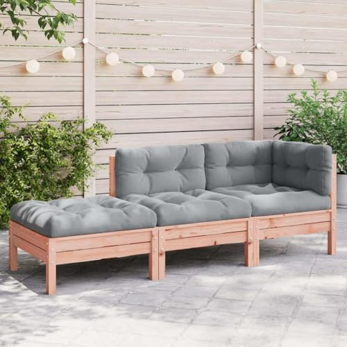 HaoChrymec Gartensofa mit Kissen und Hocker 3-Sitzer aus Massivholz, Modulares Design, Outdoor Sofa für Terrasse und Balkon, Sitzgruppe Outdoor, Balkon Sofa, Grau, 189 x 63 x 62.5 cm