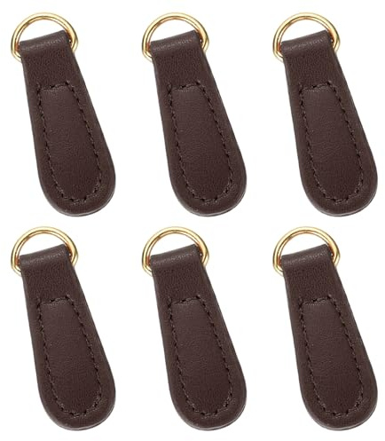 sourcing map Lot de 6 tirettes de fermeture éclair en cuir de 4,9 cm - Kit de réparation de fermeture éclair de rechange pour bagages, vêtements, vestes, sacs à dos et bottes - Marron foncé